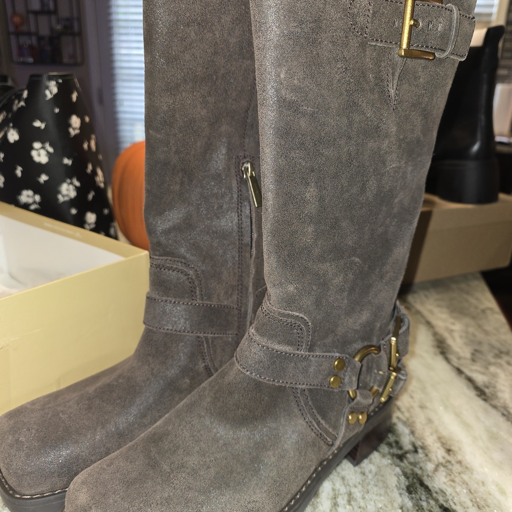 Michael Kors Dark Brown Suede Combat Moto Boots - Picture 2 of 5